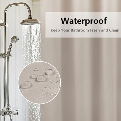 Seenus Waterproof Fabric Shower Curtain Liner Khaki with 3 Extra-Large Magnets, 72 x 72 inch Washable Brown Cloth Shower Liner Hotel Quality, Earth Tone Lightweight Shower Curtains for Bathroom