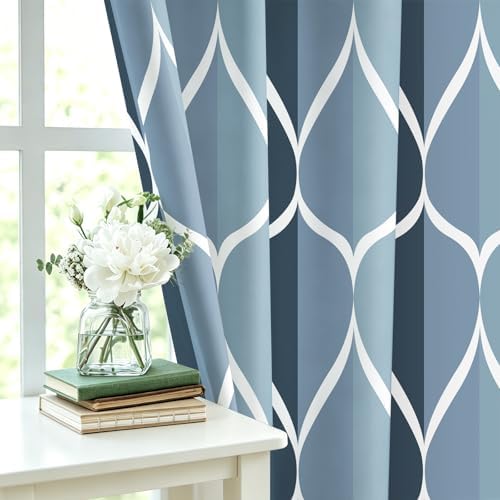 Gelbchu Geometric Shower Curtain for Bathroom, Aegean Blue, 60x72 Inch