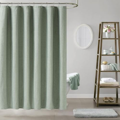 BTTN Stall Linen Textured Waterproof Shower Curtain Set, 36x72, Sage Green