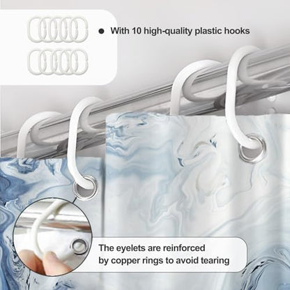 AWERT Blue Marble Shower Curtain - Waterproof for Bathroom Decor, Printed Washable with Hooks, 60x72 Inch