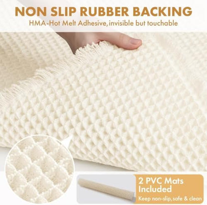 MIULEE Set of 2 Waffle Bathroom Rugs Boho Bath Mat Cream White 17x24 Inch