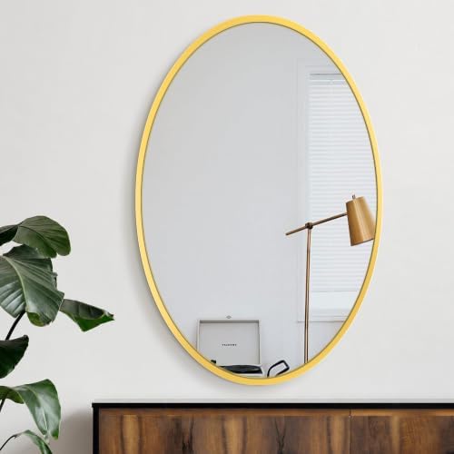 Delma 38x26 Gold Oval Bathroom Mirror for Over Sink, Aluminum Frame