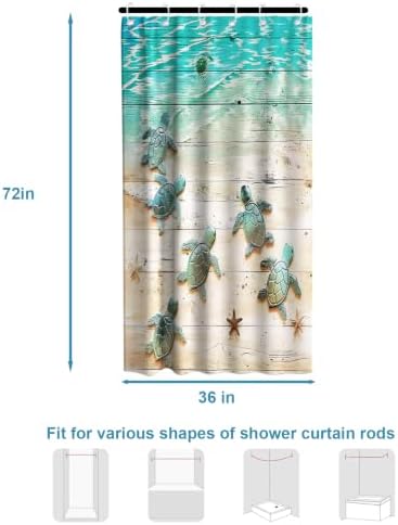Cute Ocean Kids Shower Curtain, Beach Nautical Tropical Sea Turtle Shower Curtains for Bathroom, Waterproof Bath Curtain with Hooks Machine Washable Bathtub Curtains 36x72 Inch Blue Green