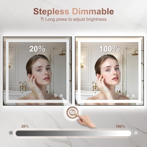 LED Bathroom Mirror with Lights, 30"x30" Black Framed Lighted Vanity Mirror