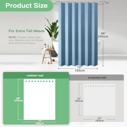 Dynamene Extra Long Waffle Shower Curtain 256 GSM 72"x96" Moonlight Blue