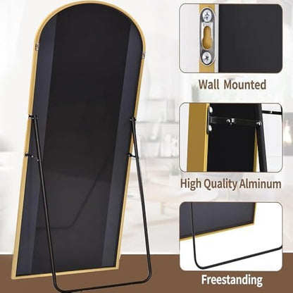 Dewfig Arched Full Length Mirror, 86"x46" Large Floor Mirror, Gold