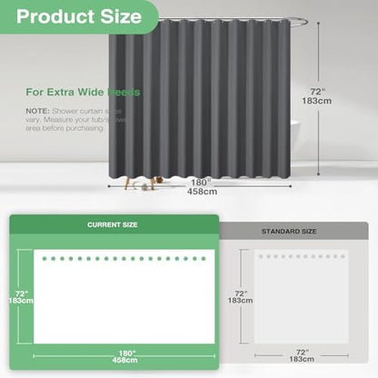 Dynamene Extra Wide Waffle Shower Curtain 256 GSM 180"x72" Charcoal Grey