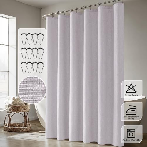 ANRODUO Lavender Linen Textured Fabric Shower Curtain Set - W72xL72