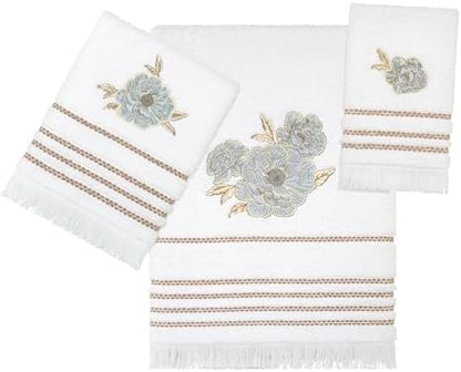 Nicole Miller – Bathroom Towel Set, Ringspun Cotton Terry Bath Towel, Hand Towel & Fingertip Towel, Floral & Embroidered Design, Set of 3 (Camille)