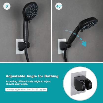 GwernKB Shower Head Holder Strong Adhesive No Drilling Wall Mount Adjustable Handheld Showerhead Bracket for RV Kids Bathroom Shower,Fix Firmly and Use Conveniently (Black, 1)