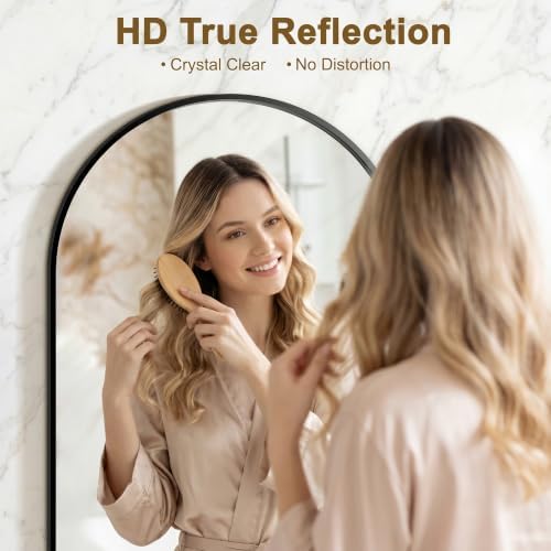 FGU Arched Bathroom Mirror for Over Sink 38"x26" Black Vanity Mirror