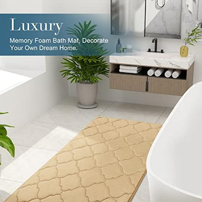 OLANLY Memory Foam Bath Mat Rug 47x17, Ultra Soft Bathroom Rugs, Beige