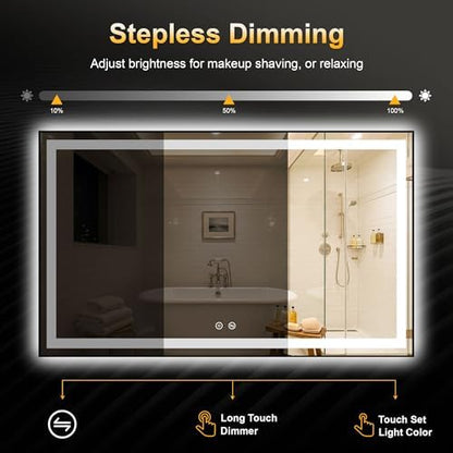 LED Bathroom Mirror with Light, 30x50 Vanity Mirror for Wall with Frame