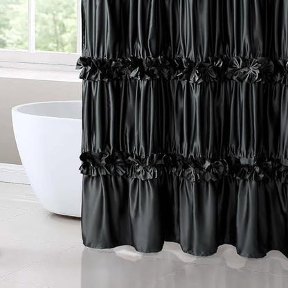 Homechoice Decor 2-Piece Black Satin Shower Curtain, 72x96 Inches (Pair)