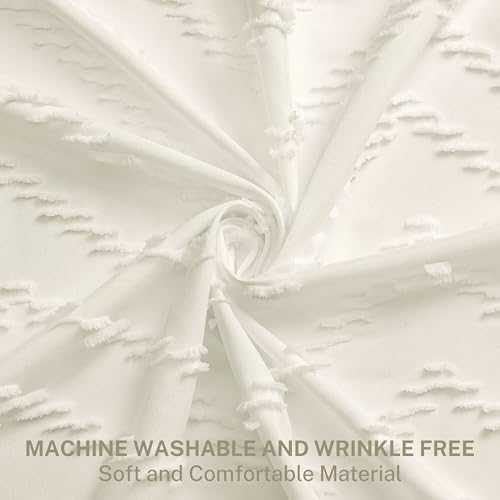 Siiluminisoy Boho Farmhouse Shower Curtain, 72 x 72 Tufted Chevron Textured Striped Modern Farmhouse Minimalist Cream Shower Curtain for Bathroom