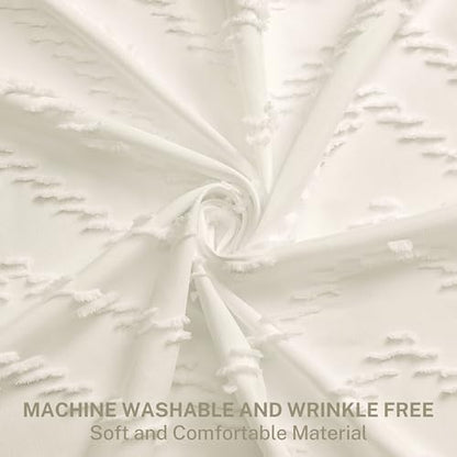 Siiluminisoy Extra Long Cream Shower Curtain with Tassel, Woven Fabric 90 in, Tufted Chevron Striped, 72 x 90, Modern Chic Textured Minimalist Bathroom