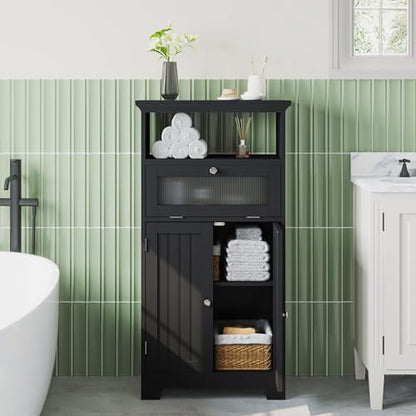 ChooChoo Bathroom Cabinet with Flip Glass Drawer,Freestanding