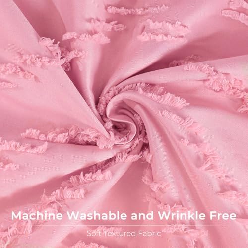 Pink Boho Shower Curtain Pretty Cute Shower Curtain Tufted Chervon Textured Modern Minimalist Striped Shower Curtains Pink, 72 x 72