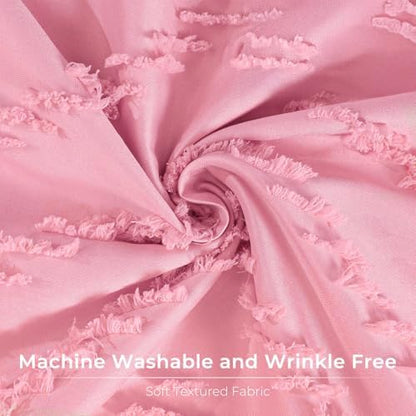 Pink Boho Shower Curtain Pretty Cute Shower Curtain Tufted Chervon Textured Modern Minimalist Striped Shower Curtains Pink, 72 x 72
