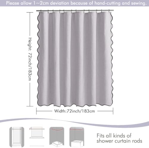 MIULEE Lavender Scalloped Linen Shower Curtain 72x72 Inches