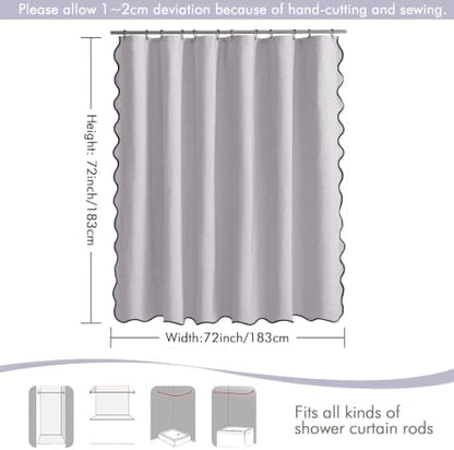 MIULEE Lavender Scalloped Linen Shower Curtain 72x72 Inches