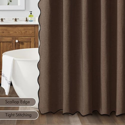 MIULEE Brown Scalloped Linen Shower Curtain 72x78 Inches
