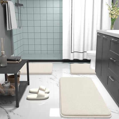 OLANLY Memory Foam Bathroom Toilet Rug U-Shaped 24x20, Absorbent Mat, Ivory