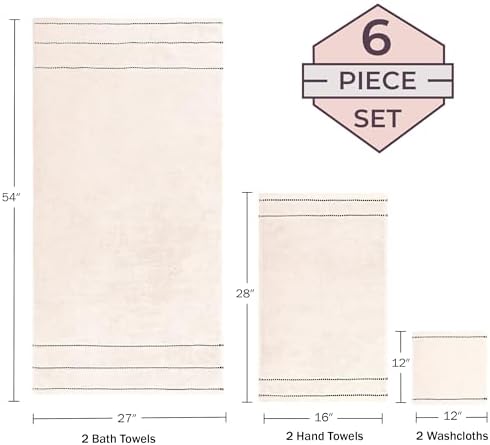Lavish Home 6PC Towel Set - 525GSM 100% Cotton Bathroom Essentials with 2 Bath Towels, 2 Hand Towels, and 2 Wash Cloths - Absorbent Sheets for Bath, Shower, Gym, Spa, and Dorm Room (Beige)