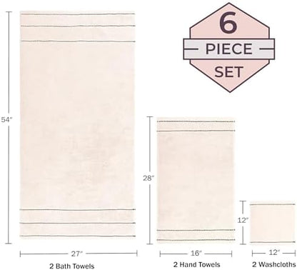 Lavish Home 6PC Towel Set - 525GSM 100% Cotton Bathroom Essentials with 2 Bath Towels, 2 Hand Towels, and 2 Wash Cloths - Absorbent Sheets for Bath, Shower, Gym, Spa, and Dorm Room (Beige)