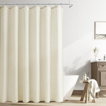 Naturoom Linen Shower Curtain 80 Inch Long for Bathroom Ivory 1 Panel