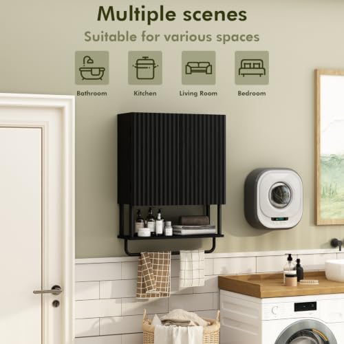 RUSTOWN Fluted Bathroom Wall Cabinet with 2 Doors, 3-Tier Medicine Cabinet
