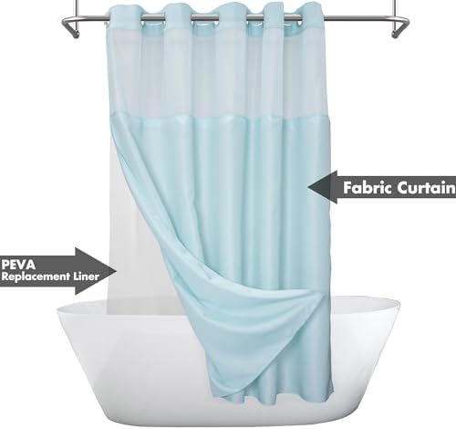 River Dream Extra Long No Hook Shower Curtain with Snap-in Liner, Blue