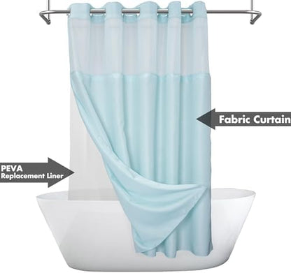 River Dream Extra Long No Hook Shower Curtain with Snap-in Liner, Blue