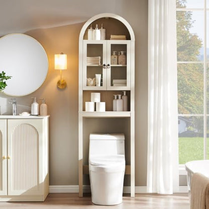IFGET Arched Over The Toilet Storage Cabinet with Acrylic Doors, Cream