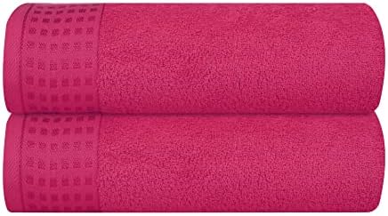 GLAMBURG 100% Cotton 2 Pack Oversized Bath Towel Set 28x55 Inches, Ultra Soft Highly Absorbant Compact Quickdry & Lightweight Large Bath Towels, Ideal for Gym Travel Camp Pool - Hot Pink