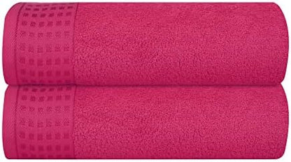 GLAMBURG 100% Cotton 2 Pack Oversized Bath Towel Set 28x55 Inches, Ultra Soft Highly Absorbant Compact Quickdry & Lightweight Large Bath Towels, Ideal for Gym Travel Camp Pool - Hot Pink