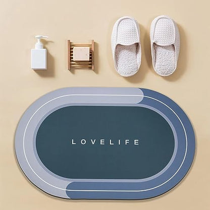 Rubber Bath mats Quick-Drying Non-Slip Bathroom mat Super Absorbent Bath mat Instant Dry Bath mat, Bathroom Rug in Front of The Kitchen Sink, Shower Room, Bathtub, Oval(2pcs Blue+16.9x26.7in)