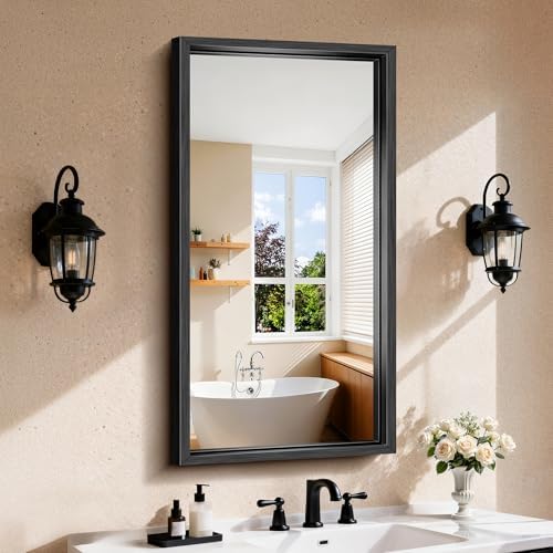 CIRCUMI 20"x40" Brushed Black Bathroom Mirror, Rectangular Vanity Mirror