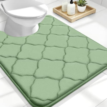 OLANLY Memory Foam Toilet Rugs U-Shaped 24x20, Soft Bath Mat, Sage Green