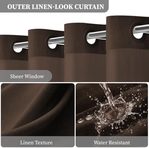 BTTN 72x81 Ringless Linen Textured Shower Curtain with Snap in Liner, Brown