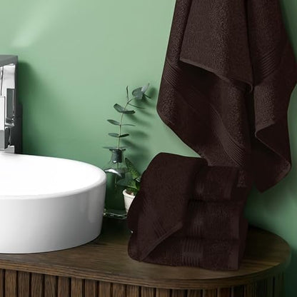 Belizzi Home Ultra Soft 6 Pack Cotton Towel Set, Contains 2 Bath Towels 28x55 inch, 2 Hand Towels 16x24 inch & 2 Wash Coths 12x12 inch, Ideal for Everyday use, Compact & Lightweight - Brown