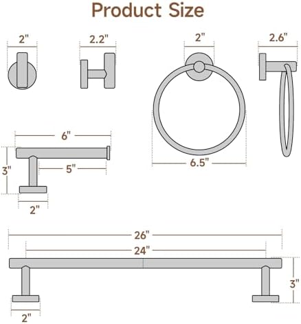 USHOWER 8PCS Polished Chrome Bathroom Hardware Set, 24-Inch Towel Bar Set
