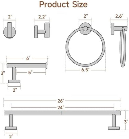 USHOWER 8PCS Polished Chrome Bathroom Hardware Set, 24-Inch Towel Bar Set