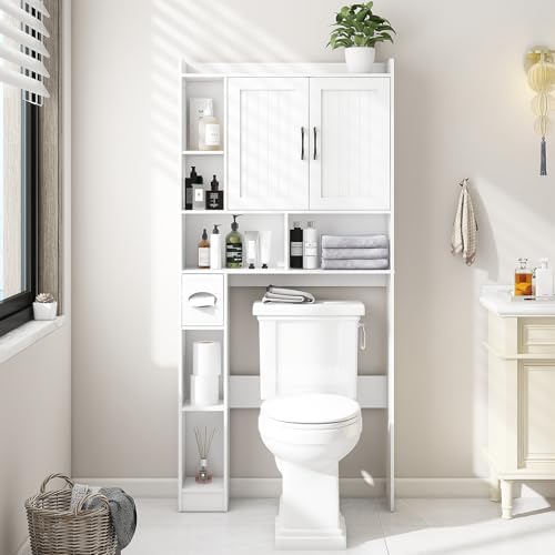 Vabches Farmhouse Over The Toilet Storage Cabinet with Barn Door, White