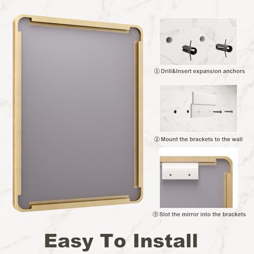 40x30 Inch Gold Framed Bathroom Mirror