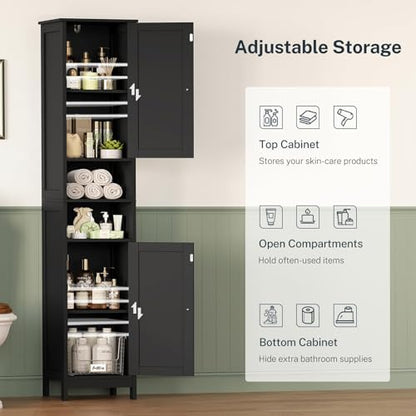 TEENFON 67" Tall Bathroom Cabinet with Adjustable Shelves and Doors