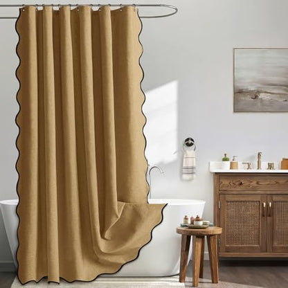 MIULEE 72"x84" Extra Long Scalloped Linen Shower Curtain Gold Brown