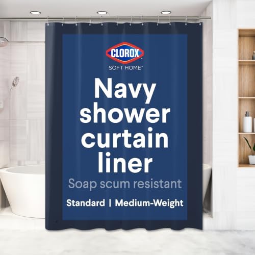 Clorox Shower Curtain Liner, Premium Colored Medium-Weight Durable Waterproof 6g PEVA for Bathroom with Weighted Magnets, Standard Size 72" x 72", Blue
