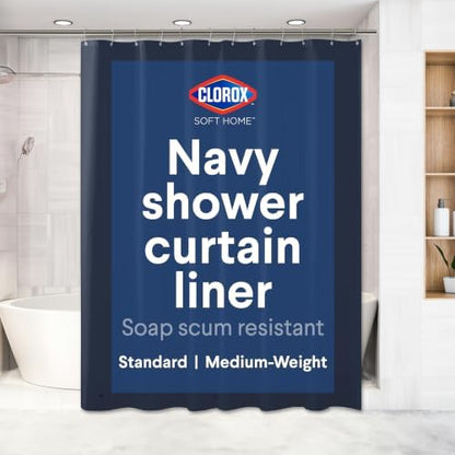 Clorox Shower Curtain Liner, Premium Colored Medium-Weight Durable Waterproof 6g PEVA for Bathroom with Weighted Magnets, Standard Size 72" x 72", Blue
