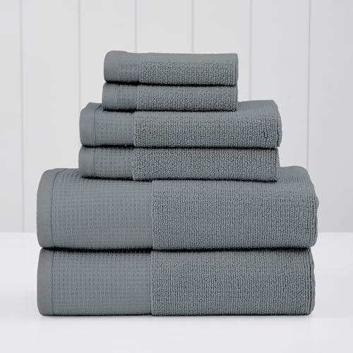 Modern Threads Waffle-Rib 6-Piece Towel Set – Premium Cotton Bath Towels, Ultra-Absorbent & Soft, Elegant Waffle Texture for Bathroom & Spa, Carbon